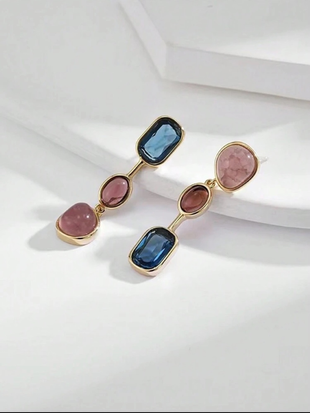 Blue and Pink Gemstone Drop Earrings NEW 🏷️